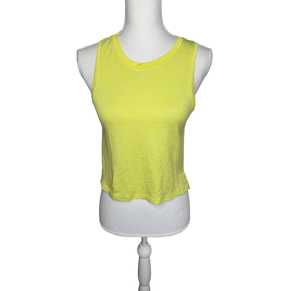 Lululemon Athletica Women Yellow Wavy Stripe Textured Crop Tank Top Crew Neck 4